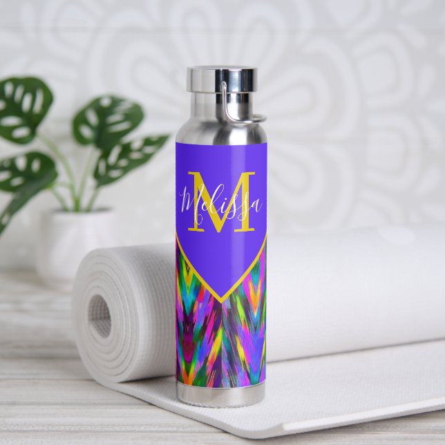 Bright tribal chevron personalized   water bottle (Yoga)