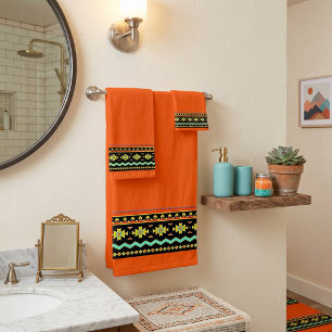 Bright tribal design bath towel set