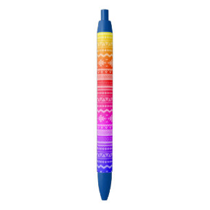 Bright tribal design blue ink pen