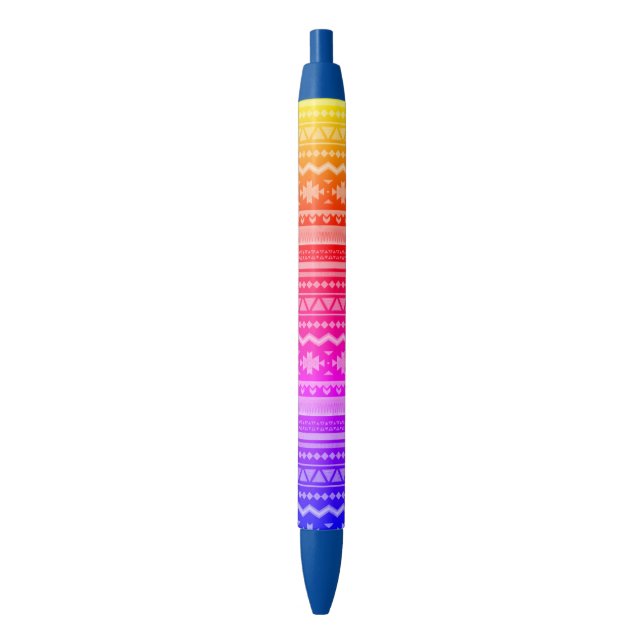 Bright tribal design blue ink pen (Front Vertical)