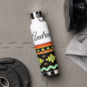 Bright tribal design personalized water bottle