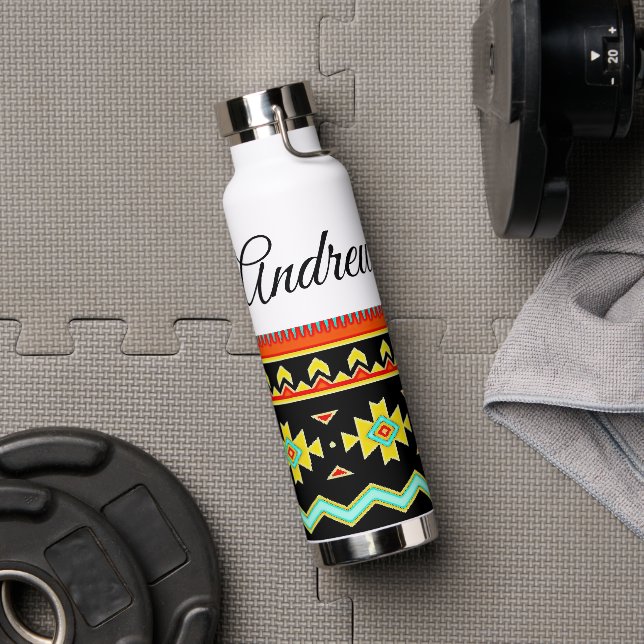 Bright tribal design personalized water bottle (Gym)