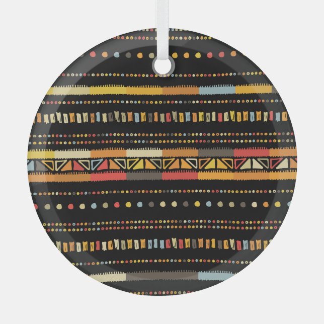 Bright Tribal Stripes Handmade Pattern Glass Ornament (Front)