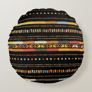 Bright Tribal Stripes Handmade Pattern Round Pillow
