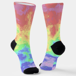 Bright Trippy Retro Groovy Boho Hippie Rainbow Socks
