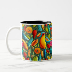 Bright tropical bird pattern Two-Tone coffee mug