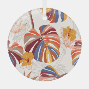 Bright Tropical Floral Hand Drawn Glass Ornament