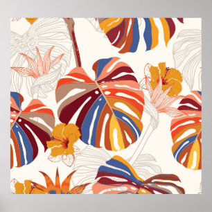 Bright Tropical Floral Hand Drawn Poster