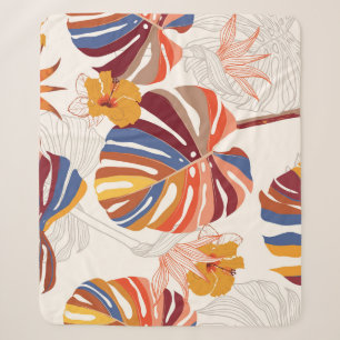 Bright Tropical Floral Hand Drawn Sherpa Blanket