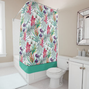Bright Tropical Floral Pattern with Aqua Border