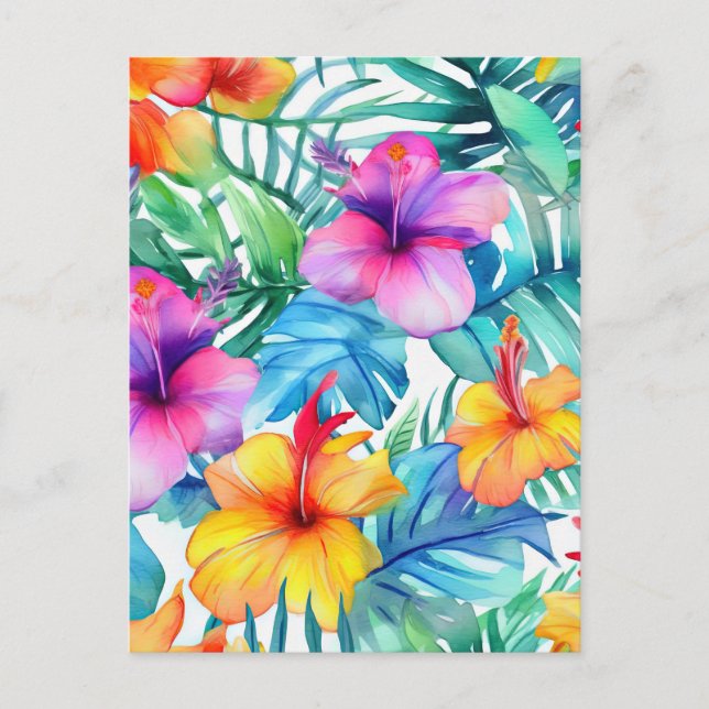 Bright Tropical Floral Seamless Pattern Postcard (Front)