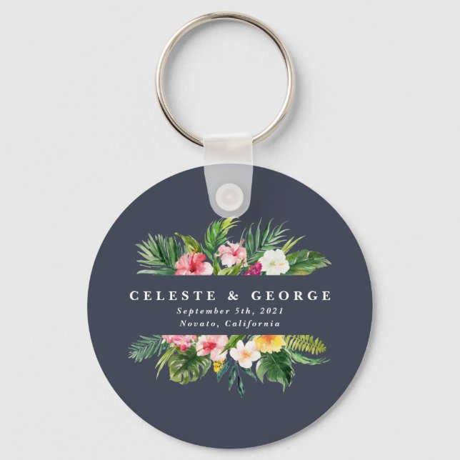 bright tropical floral wedding keychain (Front)