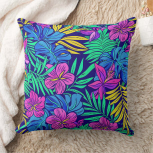 Bright Tropical Flowers Throw Pillow