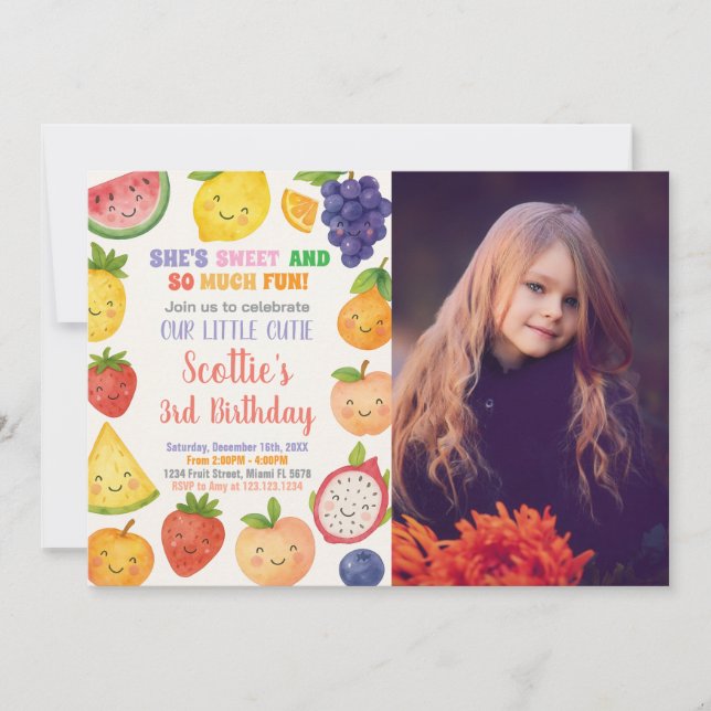 Bright Tropical Fruit Birthday Invitation (Front)