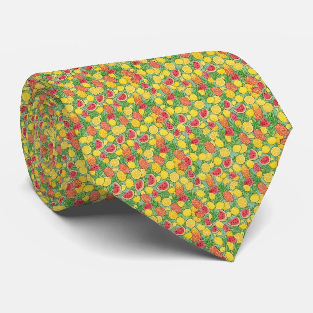 Bright Tropical Fruit Pattern Tie (Rolled)