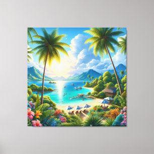 Bright Tropical Landscape With Palm Trees Canvas Print