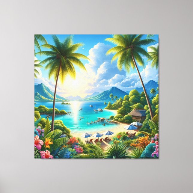Bright Tropical Landscape With Palm Trees Canvas Print (Front)