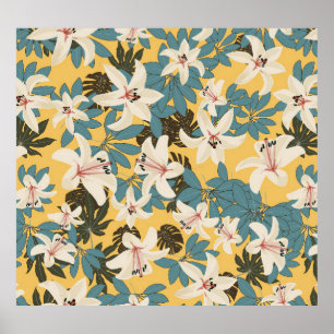Bright Tropical Leaves Lily Pattern Poster
