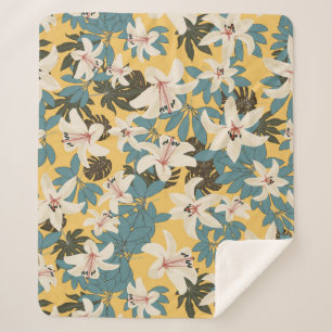 Bright Tropical Leaves Lily Pattern Sherpa Blanket
