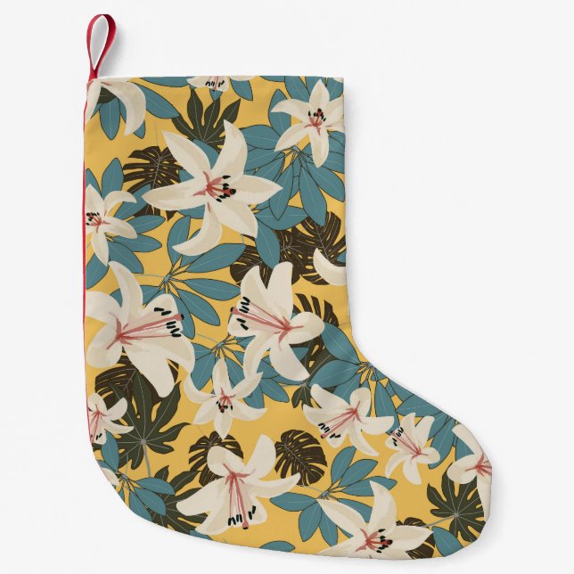 Bright Tropical Leaves Lily Pattern Small Christmas Stocking (Front)