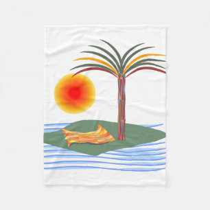 Bright Tropical Palm Tree, Sun and Waves Fleece Blanket