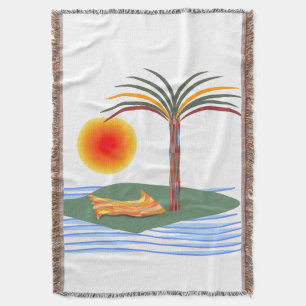 Bright Tropical Palm Tree, Sun and Waves Throw Blanket