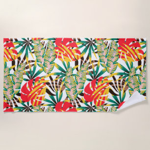 Bright Tropical Pattern Beach Towel