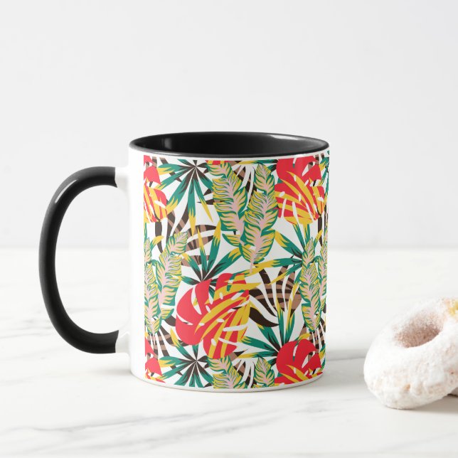 Bright Tropical Pattern Mug (With Donut)