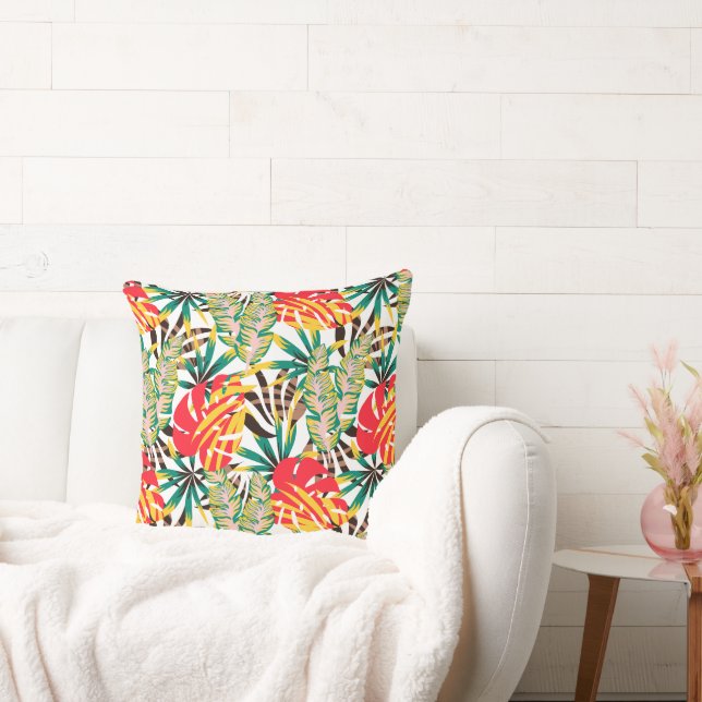 Bright Tropical Pattern Throw Pillow (Couch)