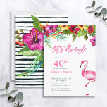 Bright Tropical Pink Let's Flamingo 40th Birthday Invitation<br><div class="desc">Set the tone for a fun, summery birthday celebration with this cute tropical "Let's Flamingle" party invitation! Featuring a bright, tropical watercolor floral drop of colourful hibiscus, bottle brush, bright bird of paradise, and palm foliage, followed by "Let's Flamingle" in flamingo pink. The card is personalized in text of matching...</div>