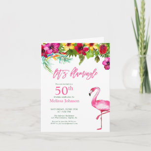 Bright Tropical Pink Let's Flamingo 50th Birthday Invitation