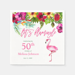 Bright Tropical Pink Let's Flamingo 50th Birthday Napkin