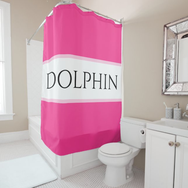 Bright Tropical Pink White Stripes DOLPHIN Text (In Situ)