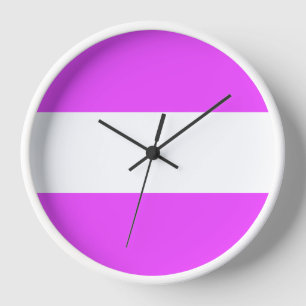Bright Tropical Pink White Wide Summer Stripes Clock