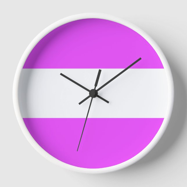 Bright Tropical Pink White Wide Summer Stripes Clock (Front)