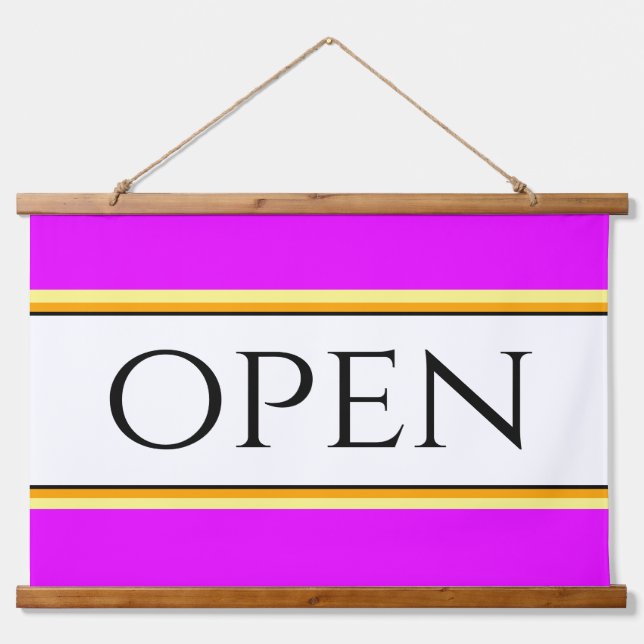 Bright Tropical Pink Yellow White OPEN  Stripes Hanging Tapestry (Front)