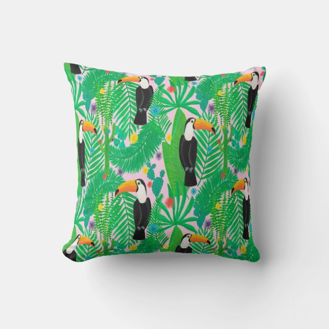 Bright tropical seamless hand drawn pattern with t throw pillow (Front)