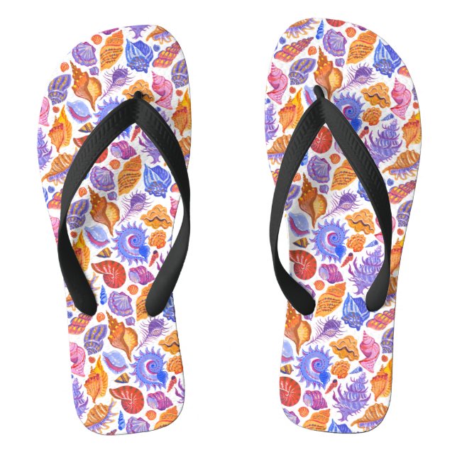 Bright tropical seashell, hand-drawn flip flops (Footbed)