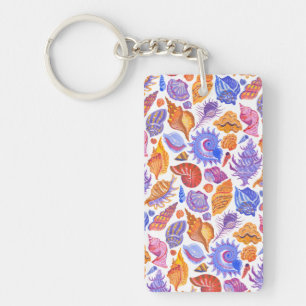 Bright tropical seashell, hand-drawn pattern keychain