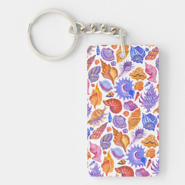 Bright tropical seashell, hand-drawn pattern keychain (Front)