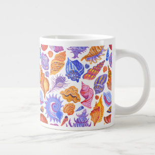 Bright tropical seashell, hand-drawn pattern large coffee mug