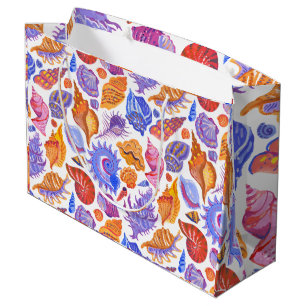 Bright tropical seashell, hand-drawn pattern large gift bag