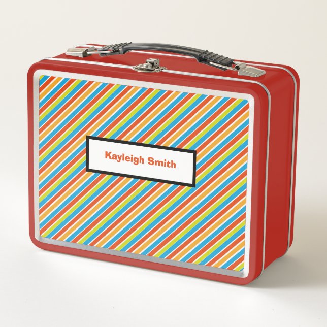 Bright Tropical Stripes  Metal Lunch Box (Front)