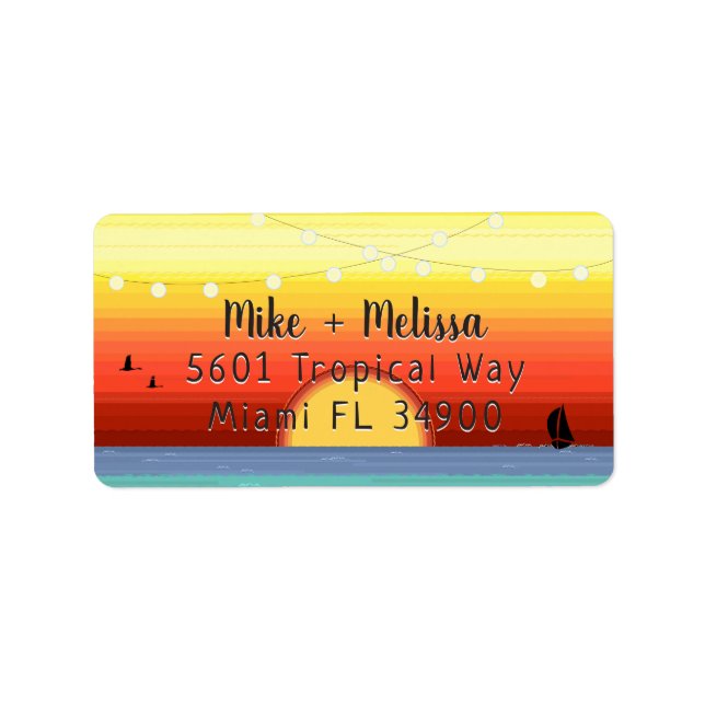 Bright Tropical Sunset & String Lights Label (Front)