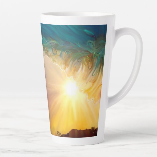 Bright tropical wave breaking at sunset latte mug (Right)