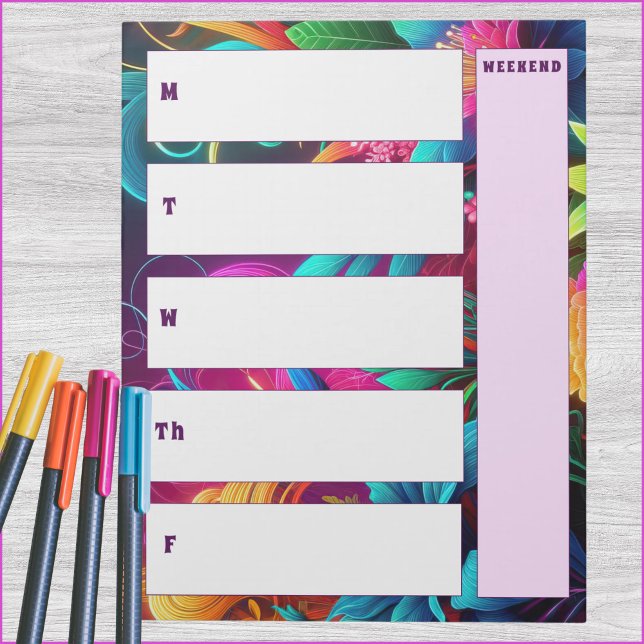 Bright Tropical Weekly Calendar Notepad Vertical (5-day weekly vertical calendar notepad with spot for weekend or notes. )