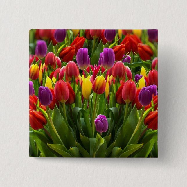 Bright Tulips 2 Inch Square Button (Front)