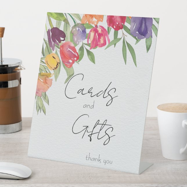 Bright Tulips Bridal Shower Cards and Gifts Pedestal Sign (In SItu)