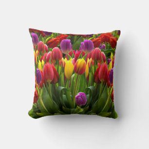 Bright Tulips Throw Pillow