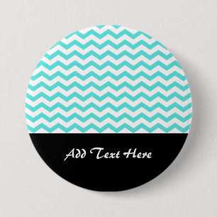 Bright Turquoise and White Chevron Zigzag Pattern 3 Inch Round Button